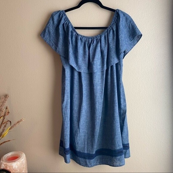 ZARA Chambray Off The Shoulder Mini Dress - Picture 2 of 6